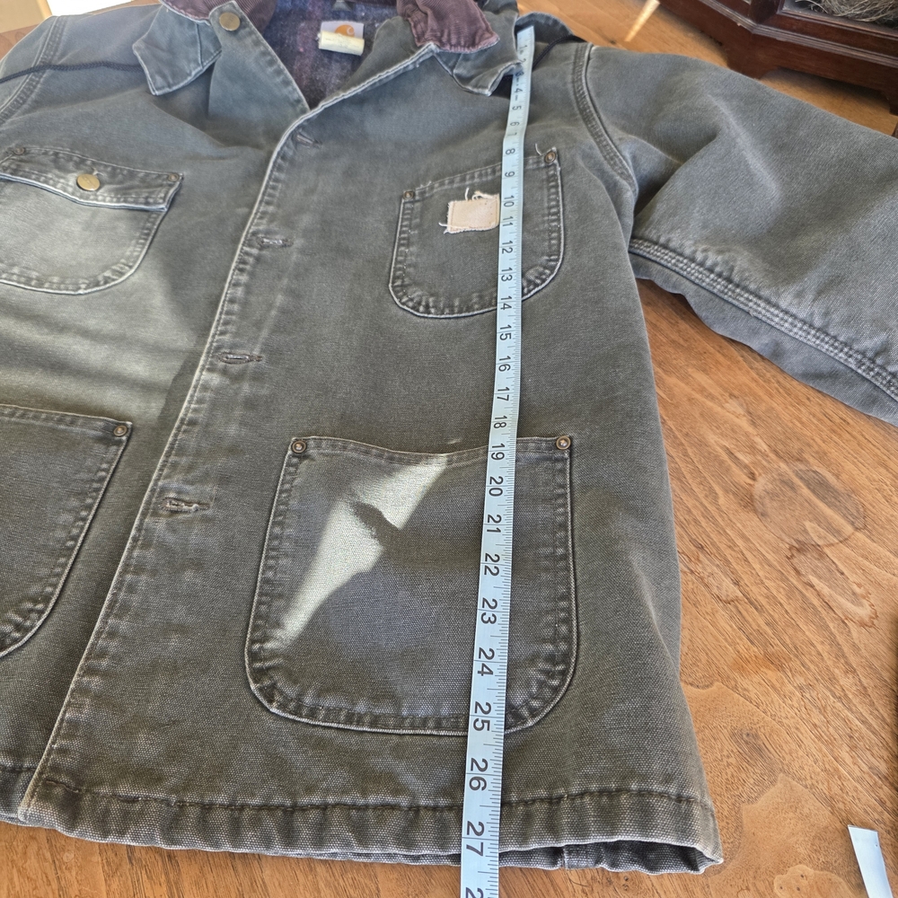 Carhartt Vintage Y2k Blanket Lined Chore Coat CO2 Moss Green Hood Detroit USA - Picture 10 of 11